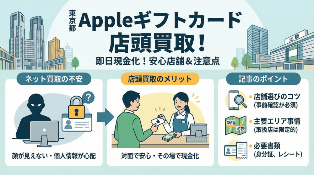 東京都でAppleギフトカードを店頭買取！即日現金化できる安心店舗と注意点